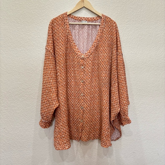 Free People Tops - FREE PEOPLE INTIMATELY LINEN BUTTON UP TUNIC Medium Boho Coastal Grandma Hippie